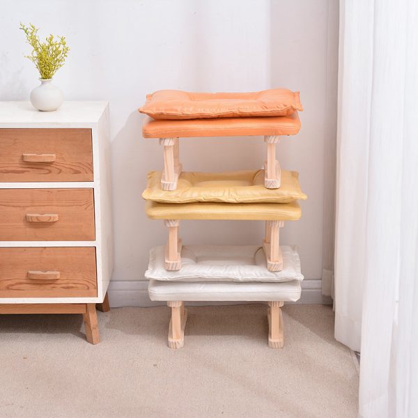 Contemporary Nordic Square Leather Solid Wood Footstool Backless Armless For Living Room - Image 3