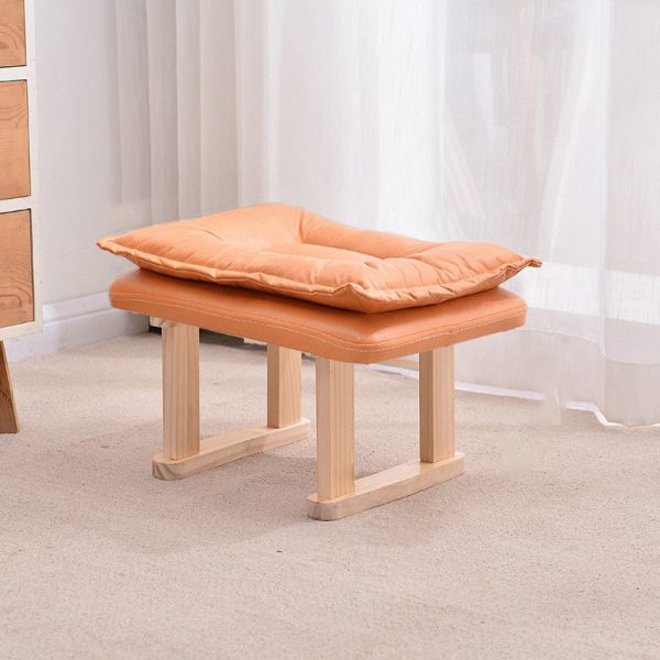 Contemporary Nordic Square Leather Solid Wood Footstool Backless Armless For Living Room - Image 18