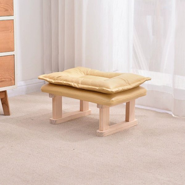 Contemporary Nordic Square Leather Solid Wood Footstool Backless Armless For Living Room - Image 14