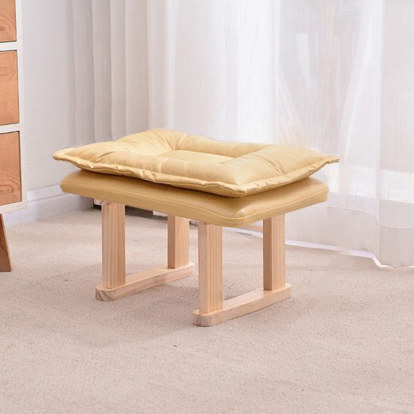 Contemporary Nordic Square Leather Solid Wood Footstool Backless Armless For Living Room - Image 19