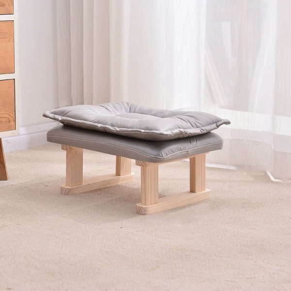 Contemporary Nordic Square Leather Solid Wood Footstool Backless Armless For Living Room - Image 16