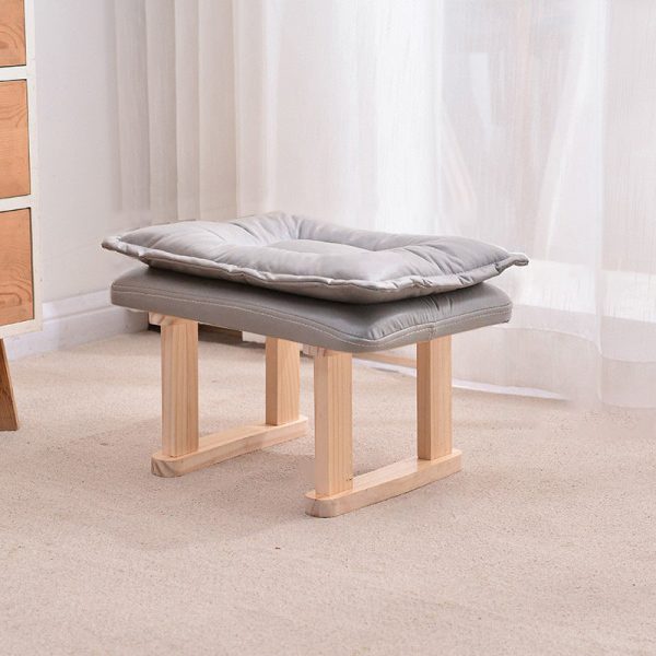 Contemporary Nordic Square Leather Solid Wood Footstool Backless Armless For Living Room - Image 21