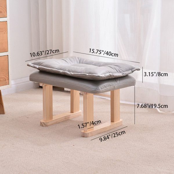 Contemporary Nordic Square Leather Solid Wood Footstool Backless Armless For Living Room - Image 5