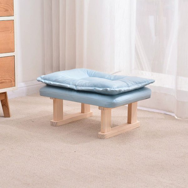 Contemporary Nordic Square Leather Solid Wood Footstool Backless Armless For Living Room - Image 17