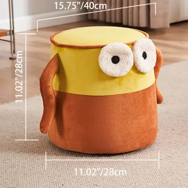 Contemporary Creative Cylinder Big Eyes Solid Wood Flannelette Footstool Backless Armless For Living Room - Image 4