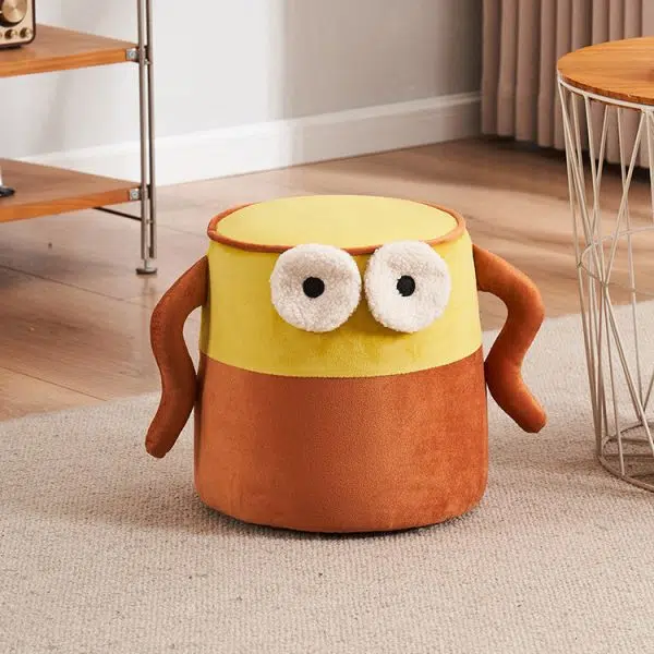 Contemporary Creative Cylinder Big Eyes Solid Wood Flannelette Footstool Backless Armless For Living Room - Image 13