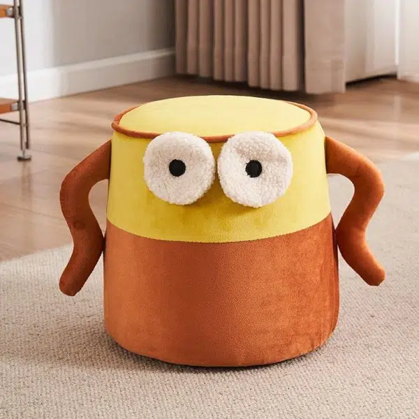 Contemporary Creative Cylinder Big Eyes Solid Wood Flannelette Footstool Backless Armless For Living Room - Image 14