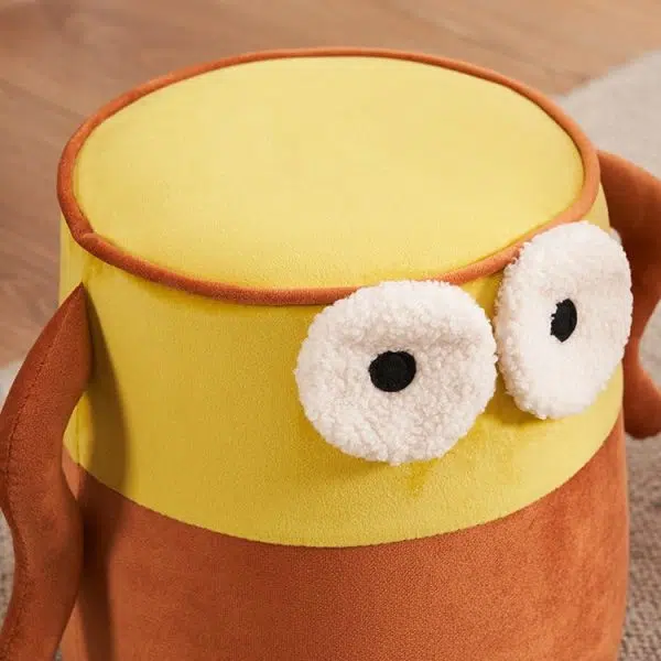 Contemporary Creative Cylinder Big Eyes Solid Wood Flannelette Footstool Backless Armless For Living Room - Image 10