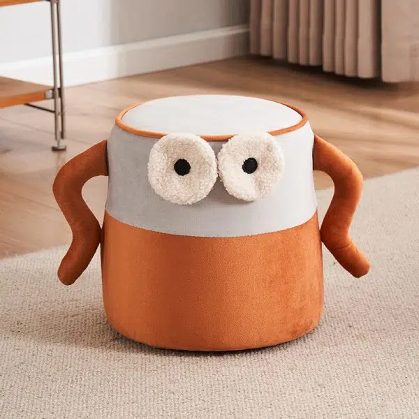 Contemporary Creative Cylinder Big Eyes Solid Wood Flannelette Footstool Backless Armless For Living Room - Image 15
