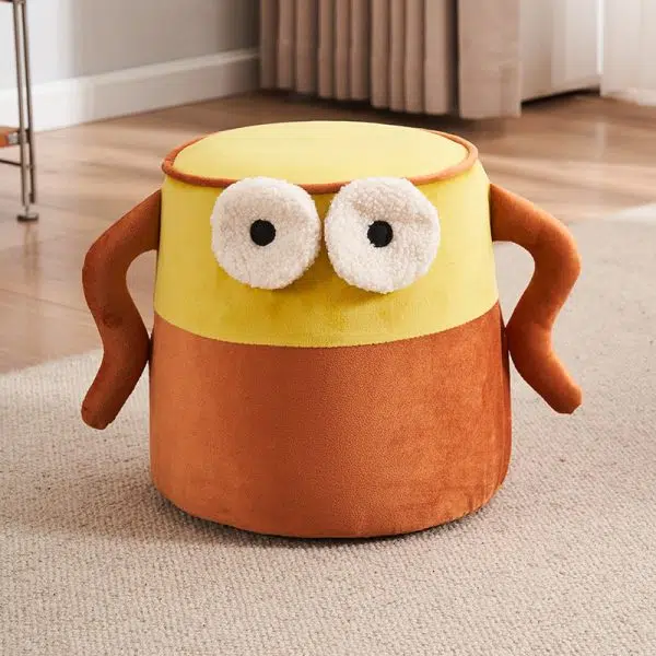 Contemporary Creative Cylinder Big Eyes Solid Wood Flannelette Footstool Backless Armless For Living Room - Image 18