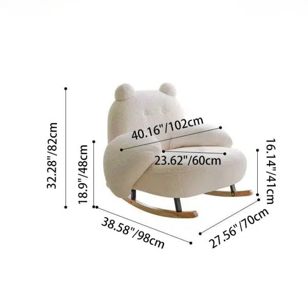 Contemporary Nordic Bear Lambswool Rubber Wood Carbon Steel Recliner Footrest Backrest Armrest For Living Room - Image 4