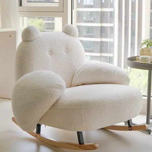 Contemporary Nordic Bear Lambswool Rubber Wood Carbon Steel Recliner Footrest Backrest Armrest For Living Room - Image 12