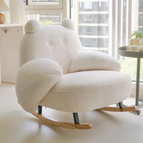 Contemporary Nordic Bear Lambswool Rubber Wood Carbon Steel Recliner Footrest Backrest Armrest For Living Room - Image 13