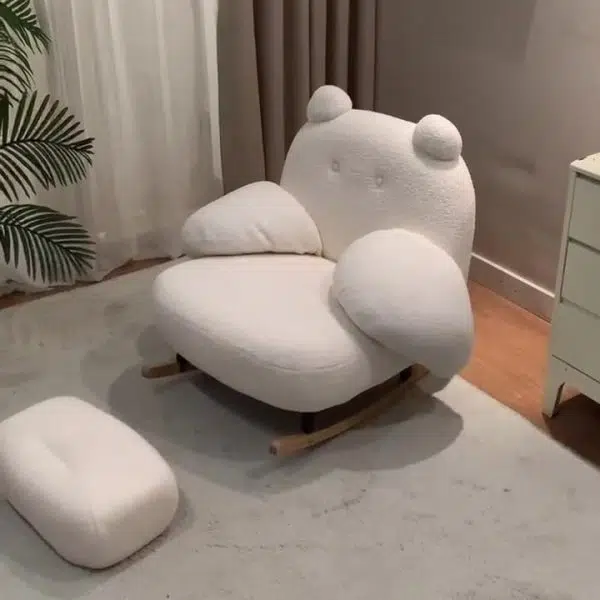 Contemporary Nordic Bear Lambswool Rubber Wood Carbon Steel Recliner Footrest Backrest Armrest For Living Room - Image 19