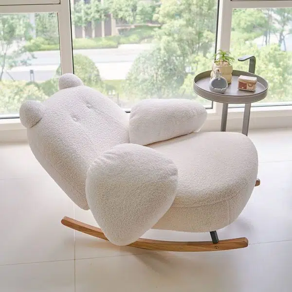 Contemporary Nordic Bear Lambswool Rubber Wood Carbon Steel Recliner Footrest Backrest Armrest For Living Room - Image 9