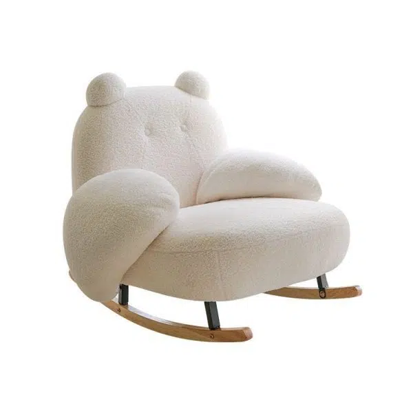 Contemporary Nordic Bear Lambswool Rubber Wood Carbon Steel Recliner Footrest Backrest Armrest For Living Room - Image 23