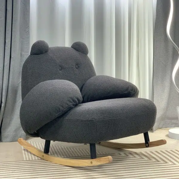 Contemporary Nordic Bear Lambswool Rubber Wood Carbon Steel Recliner Footrest Backrest Armrest For Living Room - Image 15