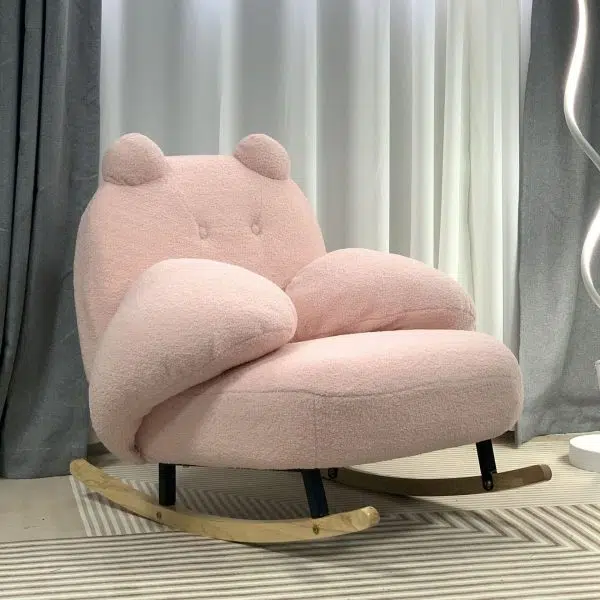 Contemporary Nordic Bear Lambswool Rubber Wood Carbon Steel Recliner Footrest Backrest Armrest For Living Room - Image 16