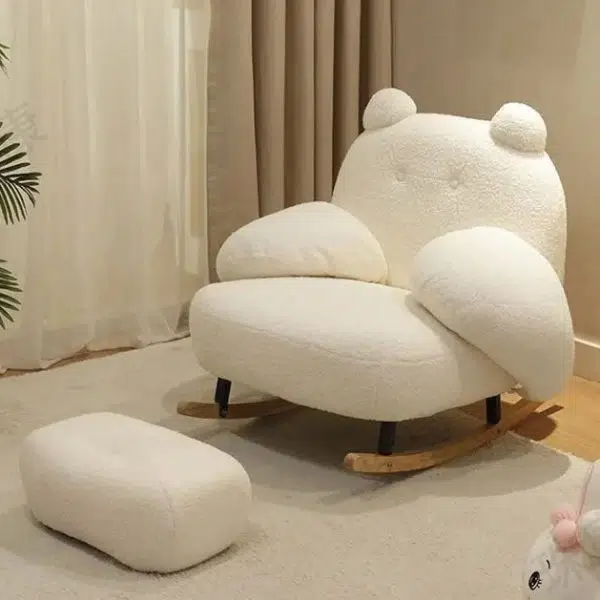 Contemporary Nordic Bear Lambswool Rubber Wood Carbon Steel Recliner Footrest Backrest Armrest For Living Room - Image 18