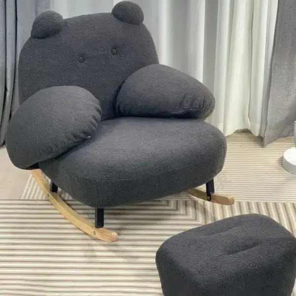 Contemporary Nordic Bear Lambswool Rubber Wood Carbon Steel Recliner Footrest Backrest Armrest For Living Room - Image 20