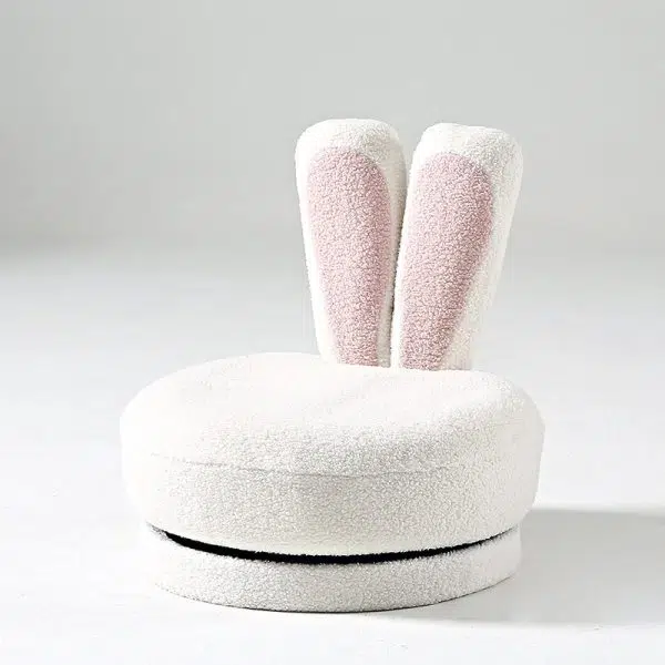 Contemporary Creative Round Rabbit Ears Swivel Lambswool Solid Wood Low Stool Backrest Armless For Living Room - Image 14