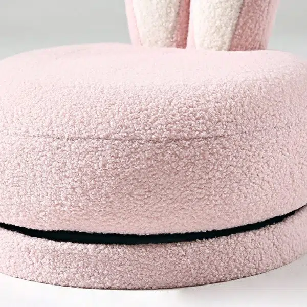 Contemporary Creative Round Rabbit Ears Swivel Lambswool Solid Wood Low Stool Backrest Armless For Living Room - Image 6