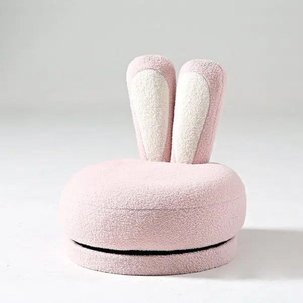 Contemporary Creative Round Rabbit Ears Swivel Lambswool Solid Wood Low Stool Backrest Armless For Living Room - Image 15