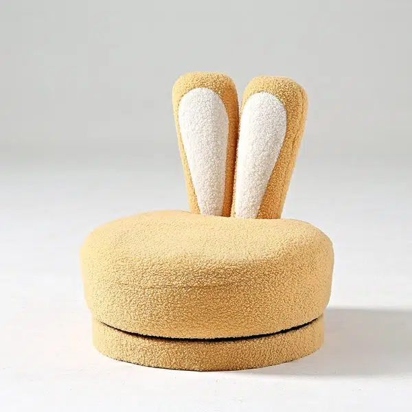 Contemporary Creative Round Rabbit Ears Swivel Lambswool Solid Wood Low Stool Backrest Armless For Living Room - Image 16