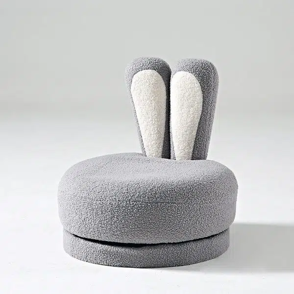 Contemporary Creative Round Rabbit Ears Swivel Lambswool Solid Wood Low Stool Backrest Armless For Living Room - Image 17