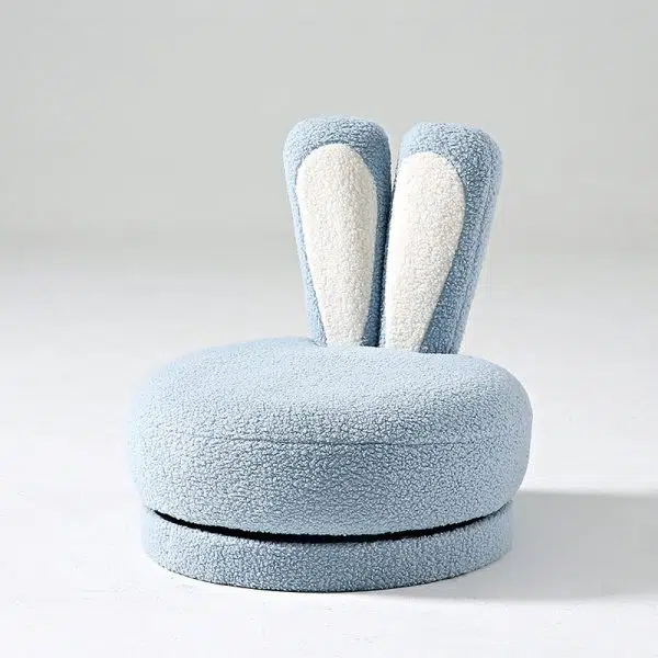 Contemporary Creative Round Rabbit Ears Swivel Lambswool Solid Wood Low Stool Backrest Armless For Living Room - Image 18