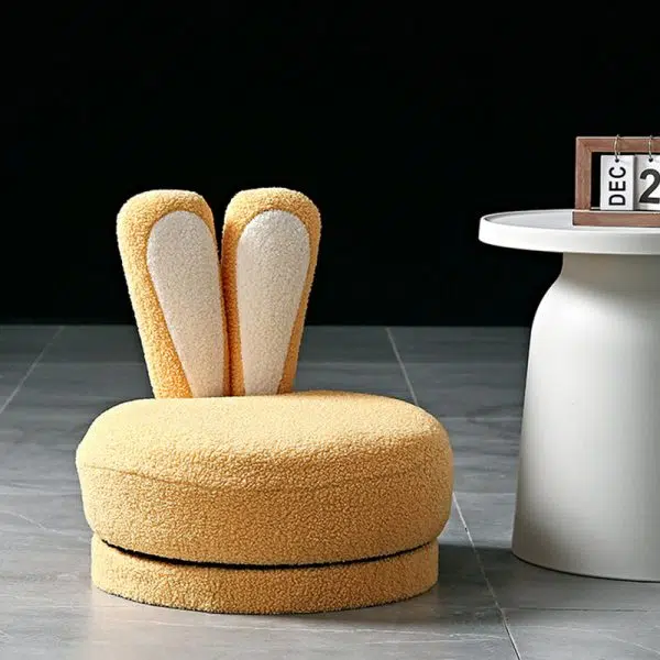 Contemporary Creative Round Rabbit Ears Swivel Lambswool Solid Wood Low Stool Backrest Armless For Living Room - Image 12