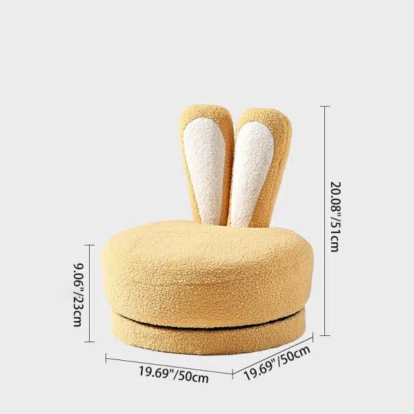 Contemporary Creative Round Rabbit Ears Swivel Lambswool Solid Wood Low Stool Backrest Armless For Living Room - Image 4