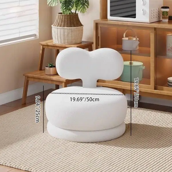 Contemporary Creative Round Rabbit Ears Bow Swivel Lambswool Solid Wood Low Stool Backrest Armless For Living Room - Image 5