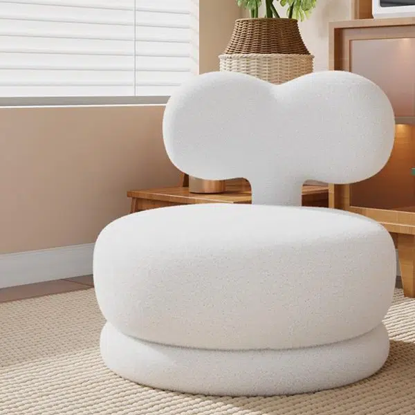 Contemporary Creative Round Rabbit Ears Bow Swivel Lambswool Solid Wood Low Stool Backrest Armless For Living Room - Image 2