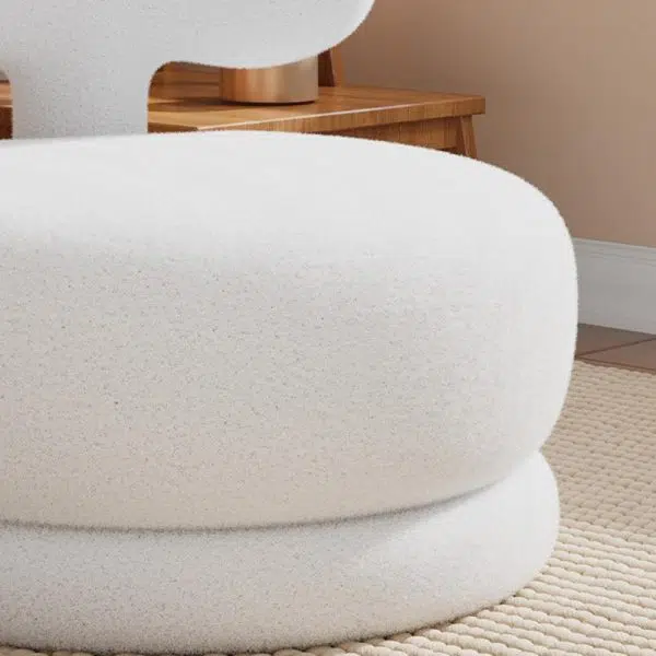 Contemporary Creative Round Rabbit Ears Bow Swivel Lambswool Solid Wood Low Stool Backrest Armless For Living Room - Image 7