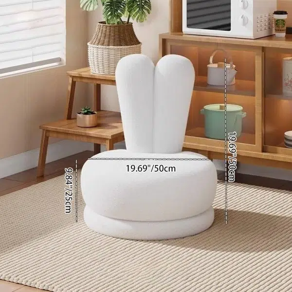 Contemporary Creative Round Rabbit Ears Bow Swivel Lambswool Solid Wood Low Stool Backrest Armless For Living Room - Image 4