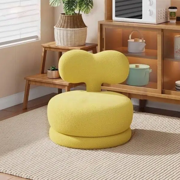 Contemporary Creative Round Rabbit Ears Bow Swivel Lambswool Solid Wood Low Stool Backrest Armless For Living Room - Image 12