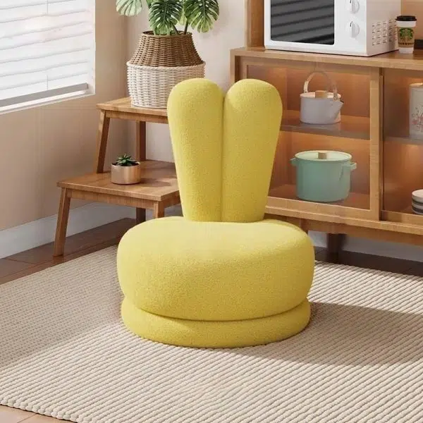 Contemporary Creative Round Rabbit Ears Bow Swivel Lambswool Solid Wood Low Stool Backrest Armless For Living Room - Image 11