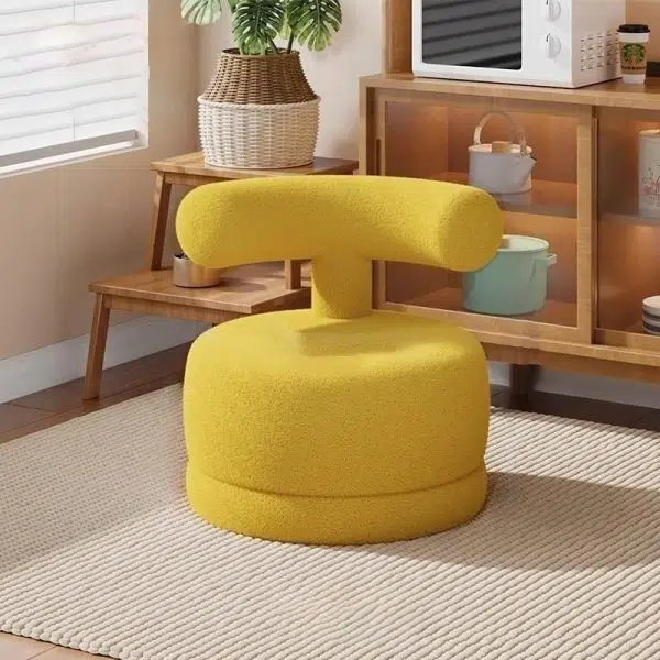 Contemporary Creative Round Rabbit Ears Bow Swivel Lambswool Solid Wood Low Stool Backrest Armless For Living Room - Image 13