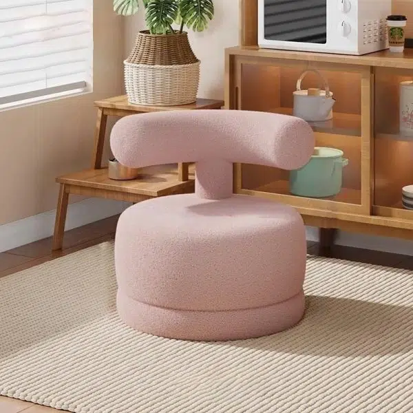 Contemporary Creative Round Rabbit Ears Bow Swivel Lambswool Solid Wood Low Stool Backrest Armless For Living Room - Image 10