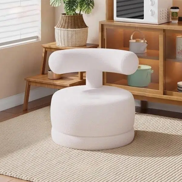 Contemporary Creative Round Rabbit Ears Bow Swivel Lambswool Solid Wood Low Stool Backrest Armless For Living Room - Image 3