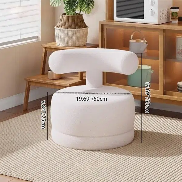 Contemporary Creative Round Rabbit Ears Bow Swivel Lambswool Solid Wood Low Stool Backrest Armless For Living Room - Image 6