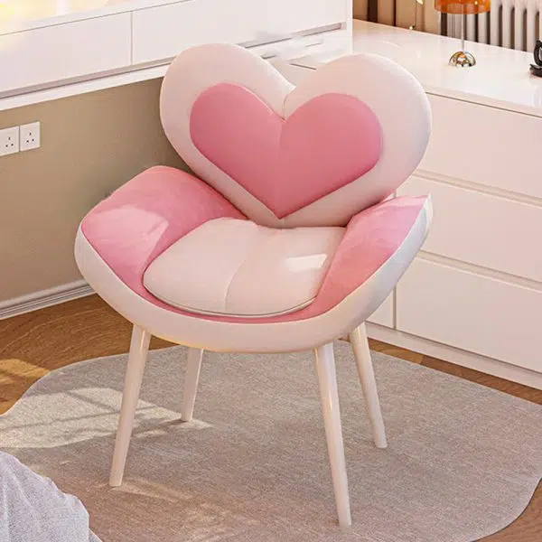 Contemporary Nordic Love Heart Flannelette Pine Iron Vanity Stool Backrest Armrest For Bedroom - Image 3