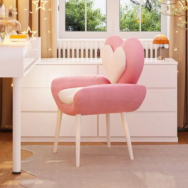 Contemporary Nordic Love Heart Flannelette Pine Iron Vanity Stool Backrest Armrest For Bedroom - Image 7