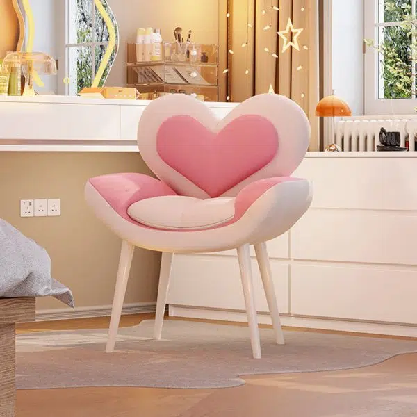 Contemporary Nordic Love Heart Flannelette Pine Iron Vanity Stool Backrest Armrest For Bedroom - Image 15