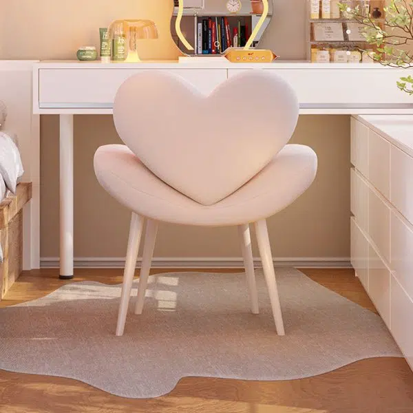 Contemporary Nordic Love Heart Flannelette Pine Iron Vanity Stool Backrest Armrest For Bedroom - Image 9
