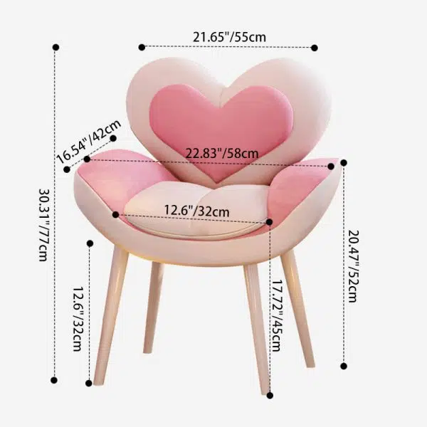 Contemporary Nordic Love Heart Flannelette Pine Iron Vanity Stool Backrest Armrest For Bedroom - Image 4