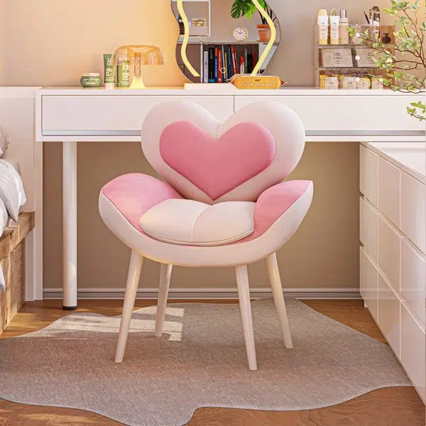 Contemporary Nordic Love Heart Flannelette Pine Iron Vanity Stool Backrest Armrest For Bedroom - Image 12