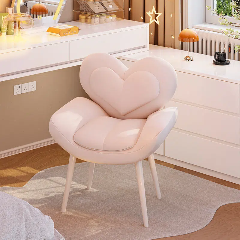 DFM-Chair-FA01218-16.jpg Contemporary Nordic Love Heart Flannelette Pine Iron Vanity Stool Backrest Armrest For Bedroom - Image 1