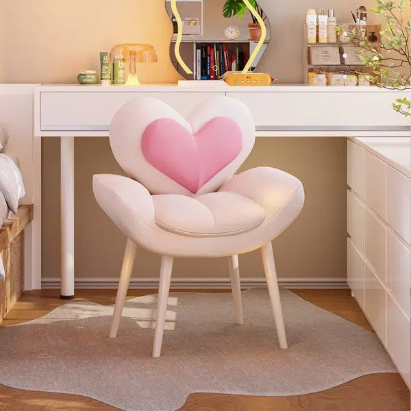 Contemporary Nordic Love Heart Flannelette Pine Iron Vanity Stool Backrest Armrest For Bedroom - Image 10